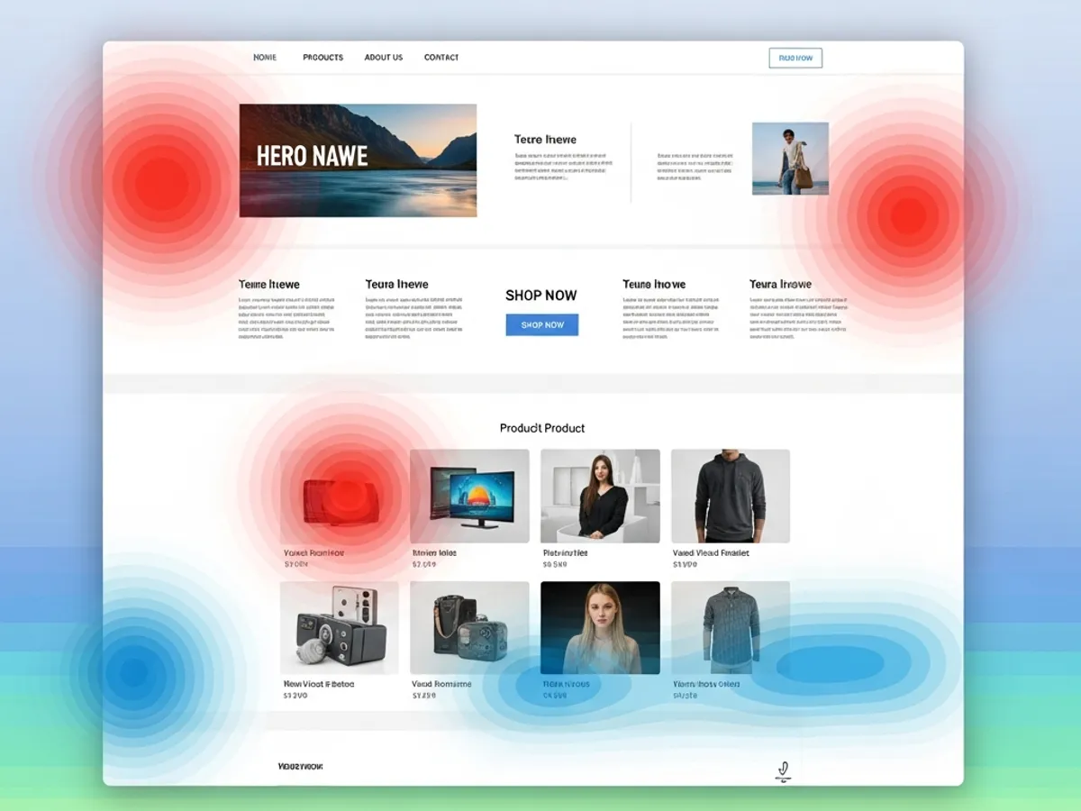 A website heatmap visualizing user engagement through concentration of clicks, showcasing content strategy and user interaction analysis.